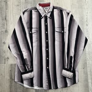 VTG Cowboys Turtle Long Sleeve Grey Shadow Striped Western Cowboy Button Shirt
